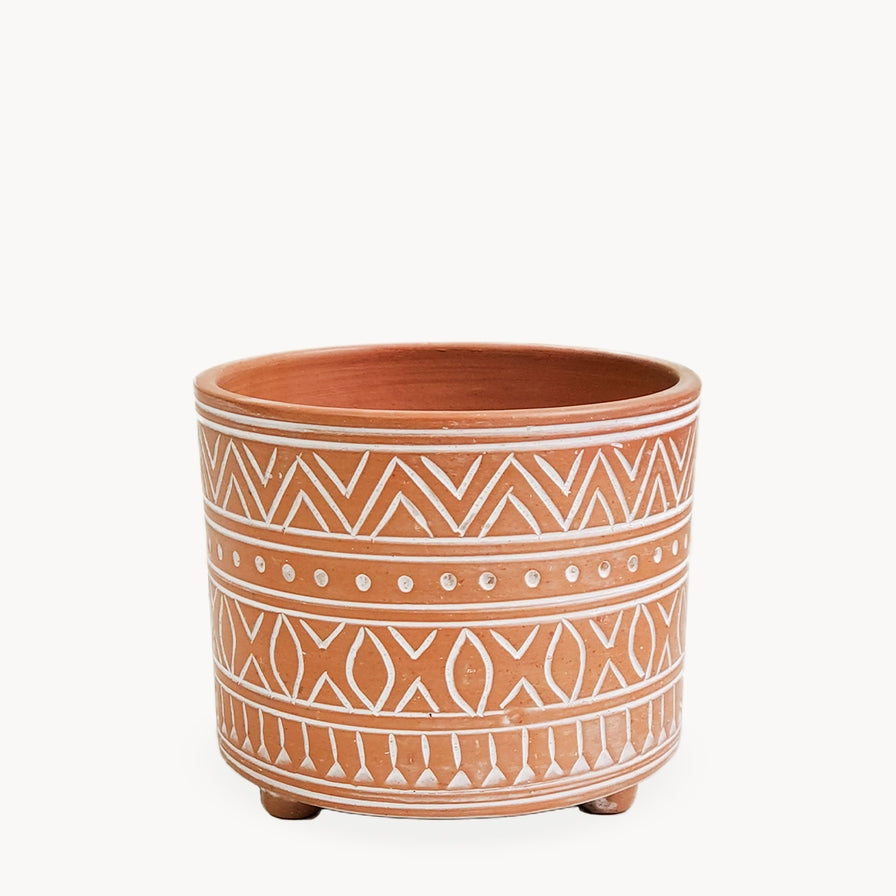 5.5" Handmade Pot Planter L Hand Etched Terracotta Pot-Small