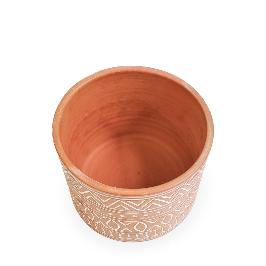 5.5" Handmade Pot Planter L Hand Etched Terracotta Pot-Small