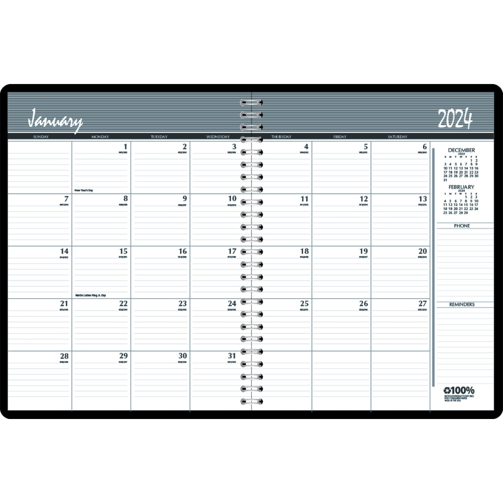 House of Doolittle (HOD262092) Monthly Calendar Planner 2 Year Black Hard Cover 8-1/2 x 11