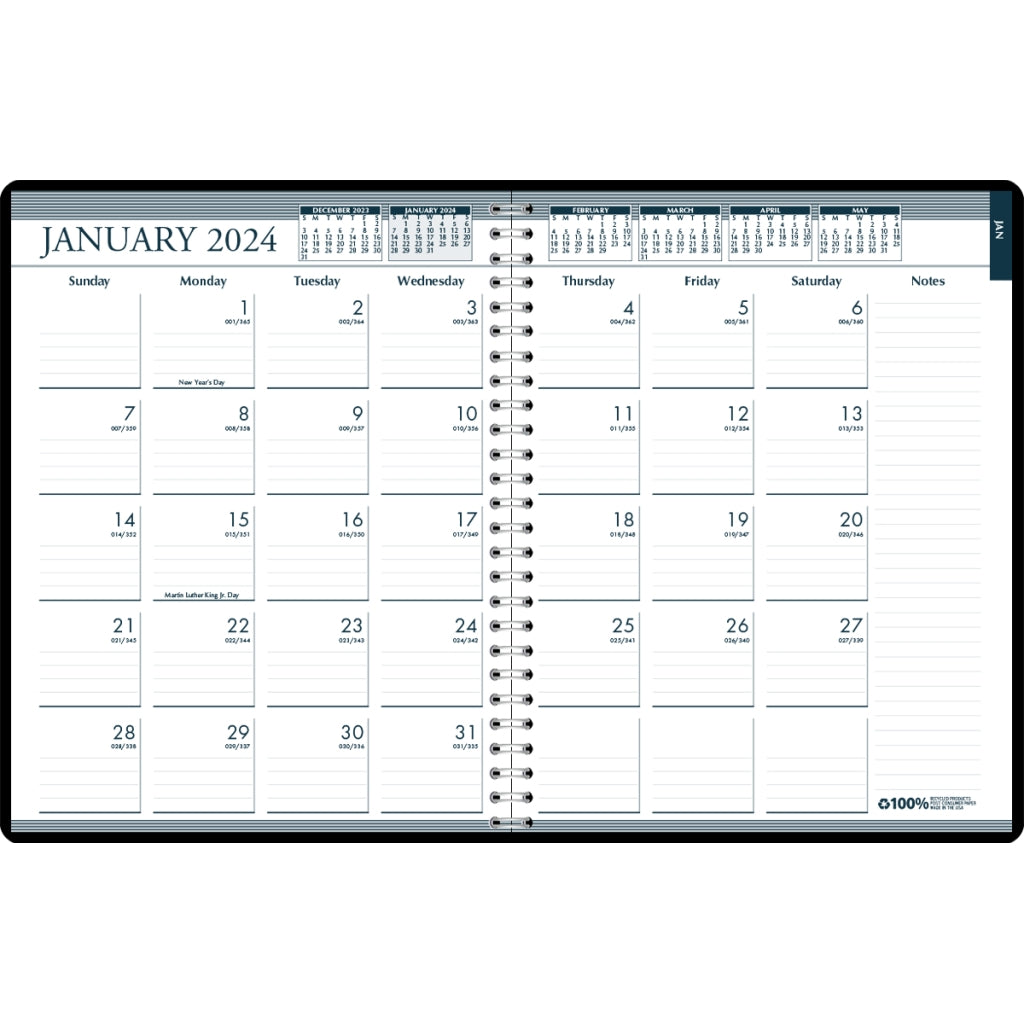 House of Doolittle (HOD286802) Weekly And Monthly Calendar 7 Day Planner Black 6-7/8 x 8-3/4 Inches