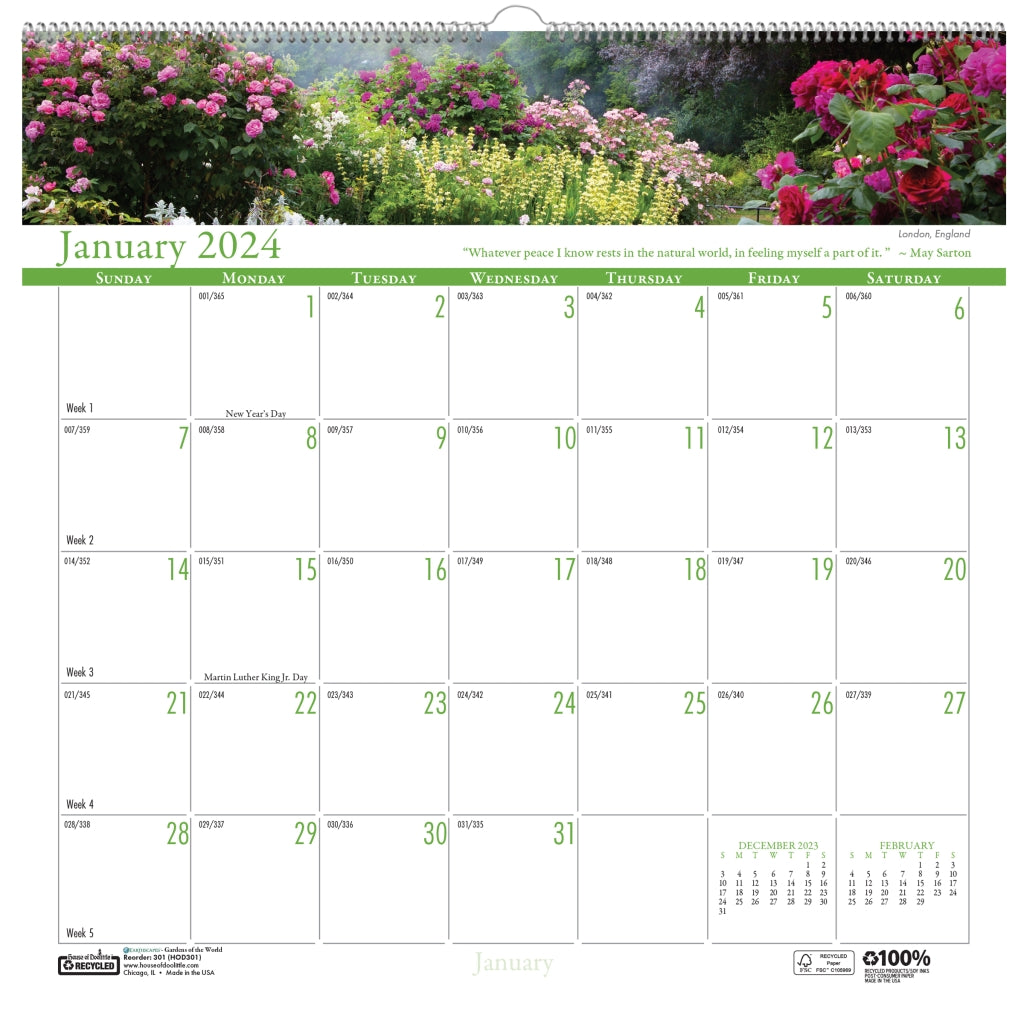 House of Doolittle (HOD301) Earthscapes Gardens of the World Wall Calendar 12 x 12