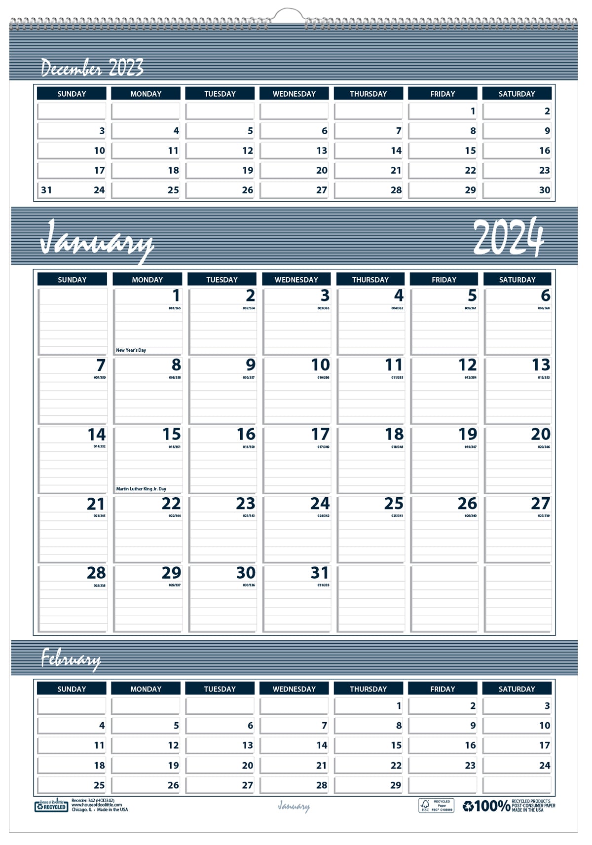 House of Doolittle (HOD343) Bar Harbor Triple Month Wall Calendar 15-1/2 x 22
