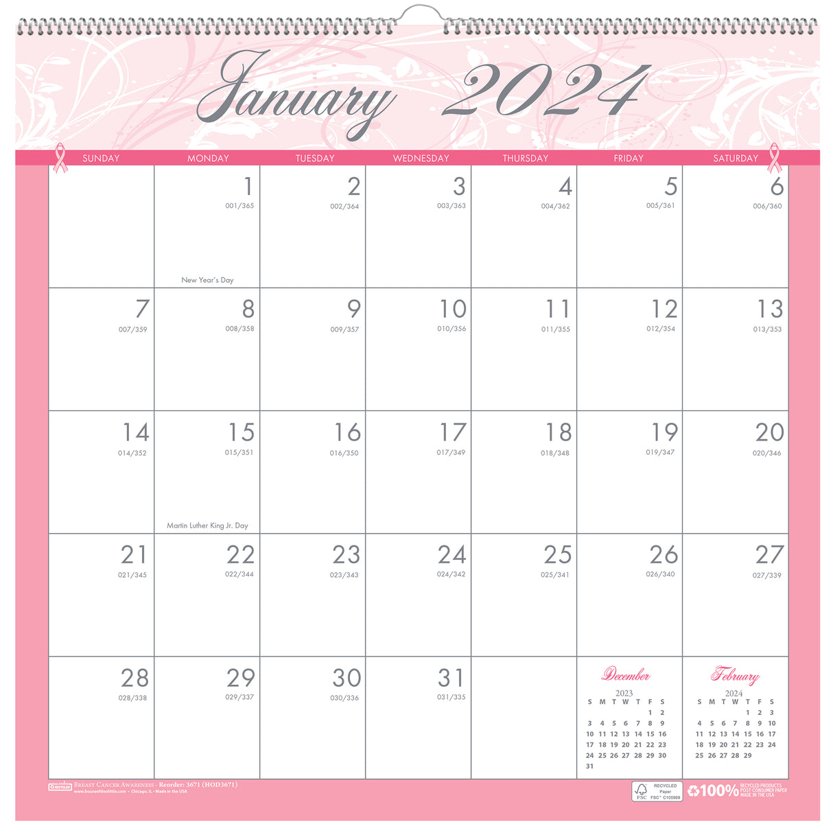 House of Doolittle (HOD3671) Breast Cancer Awareness Wall Calendar 12 x 12