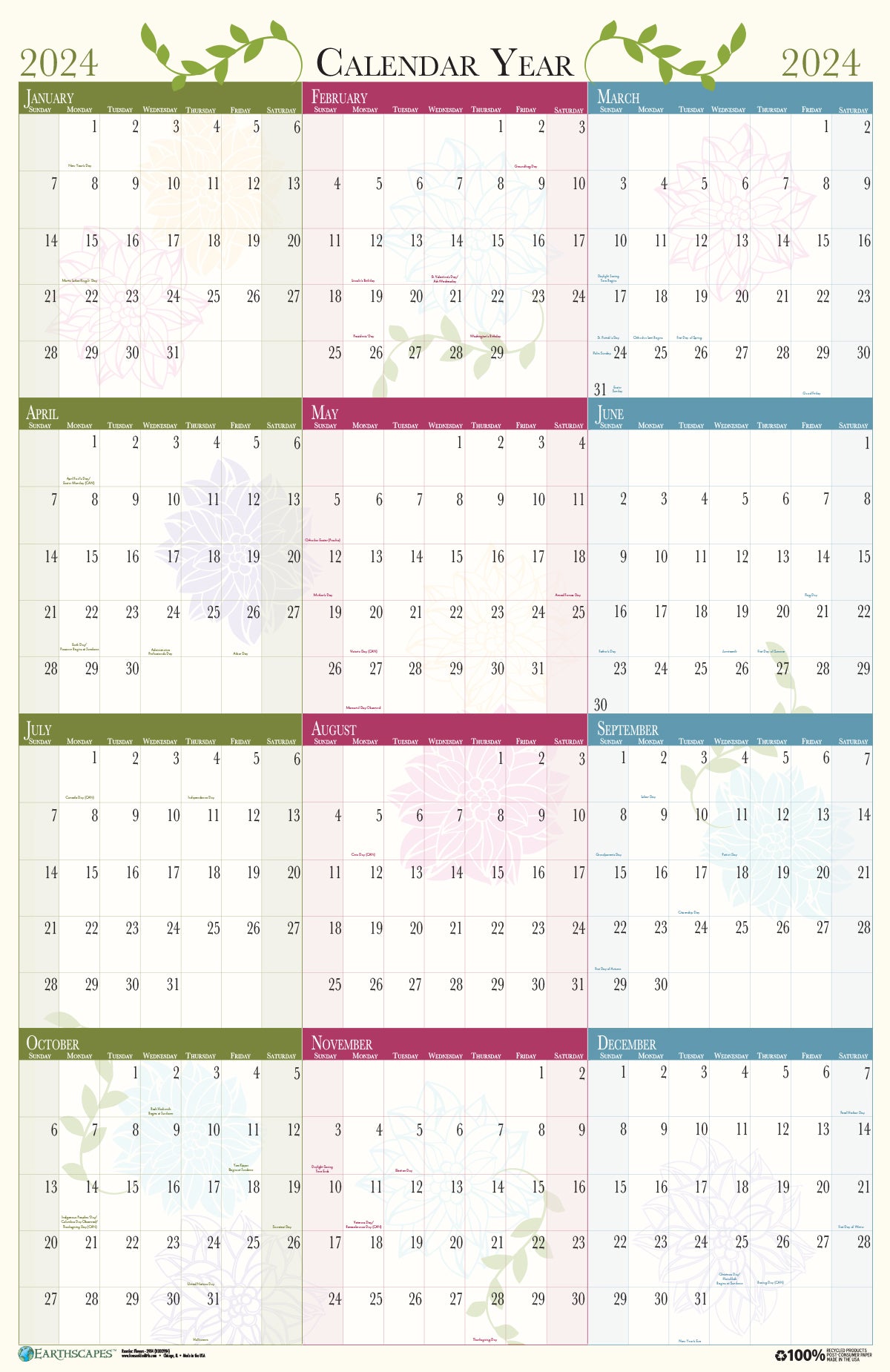 House of Doolittle (HOD3984) Floral Laminated Wall Planner 24 x 37