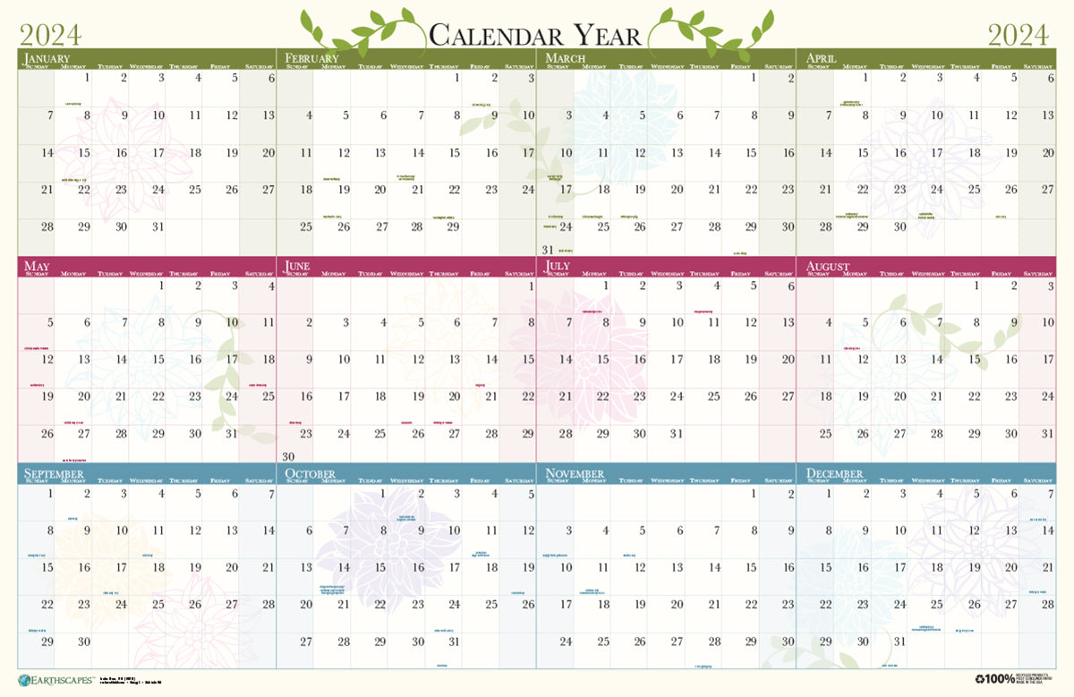 House of Doolittle (HOD3984) Floral Laminated Wall Planner 24 x 37