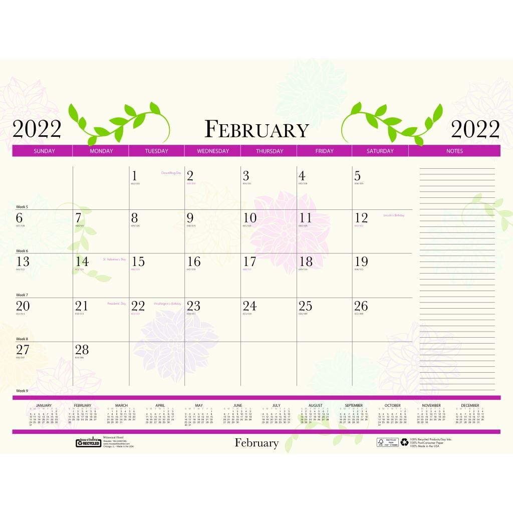 House of Doolittle (HOD1846) Earthscapes Whimsical Floral Desk Pad 18 1/2 x 13