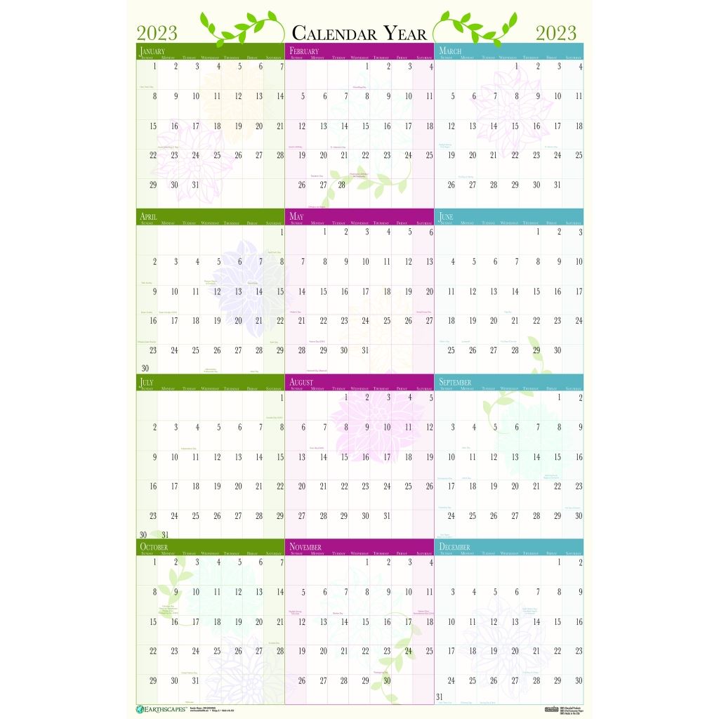 House of Doolittle (HOD3984) Floral Laminated Wall Planner 24 x 37