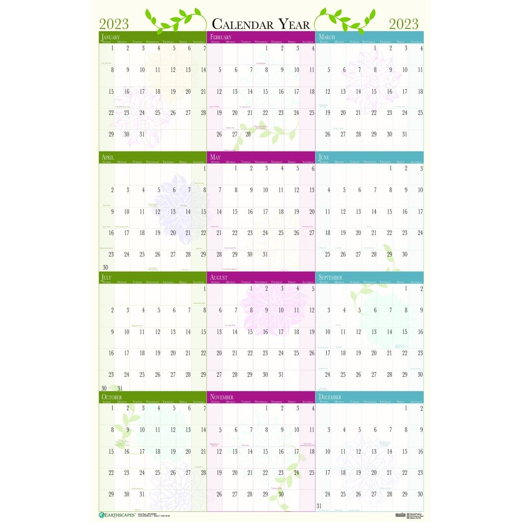 House of Doolittle (HOD3984) Floral Laminated Wall Planner 24 x 37