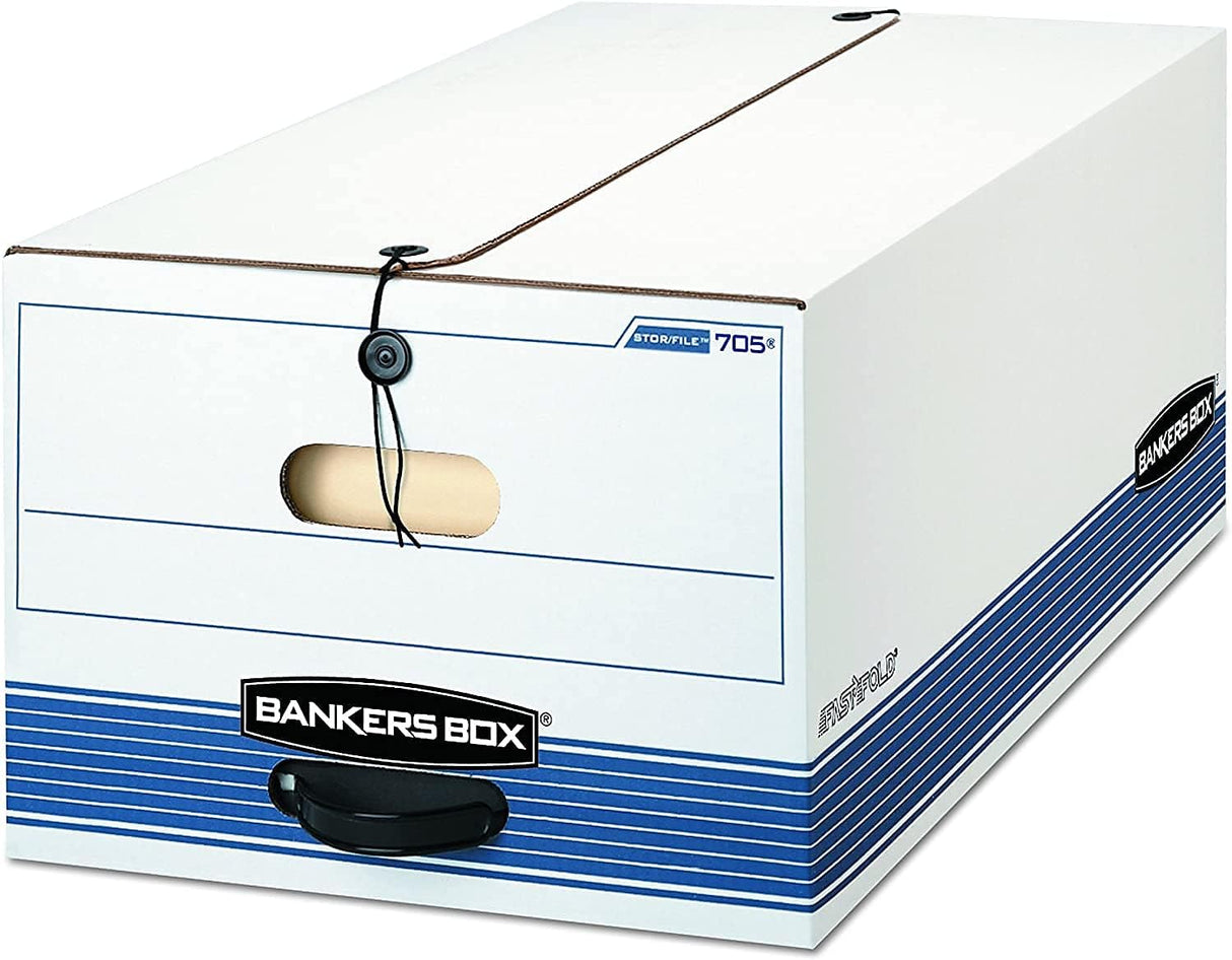 STOR/FILE Medium-Duty Strength Storage Boxes, Legal Files, 15.25" x 24.13" x 10.75", White/Blue, 12/Carton