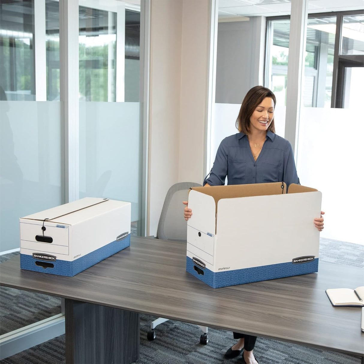 STOR/FILE Medium-Duty Strength Storage Boxes, Letter Files, 12.25" x 24.13" x 10.75", White/Blue, 12/Carton