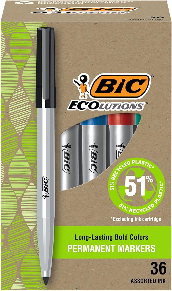 BIC Ecolutions Fine Permanent Markers, Fine Bullet Tip, 36-Count Pack