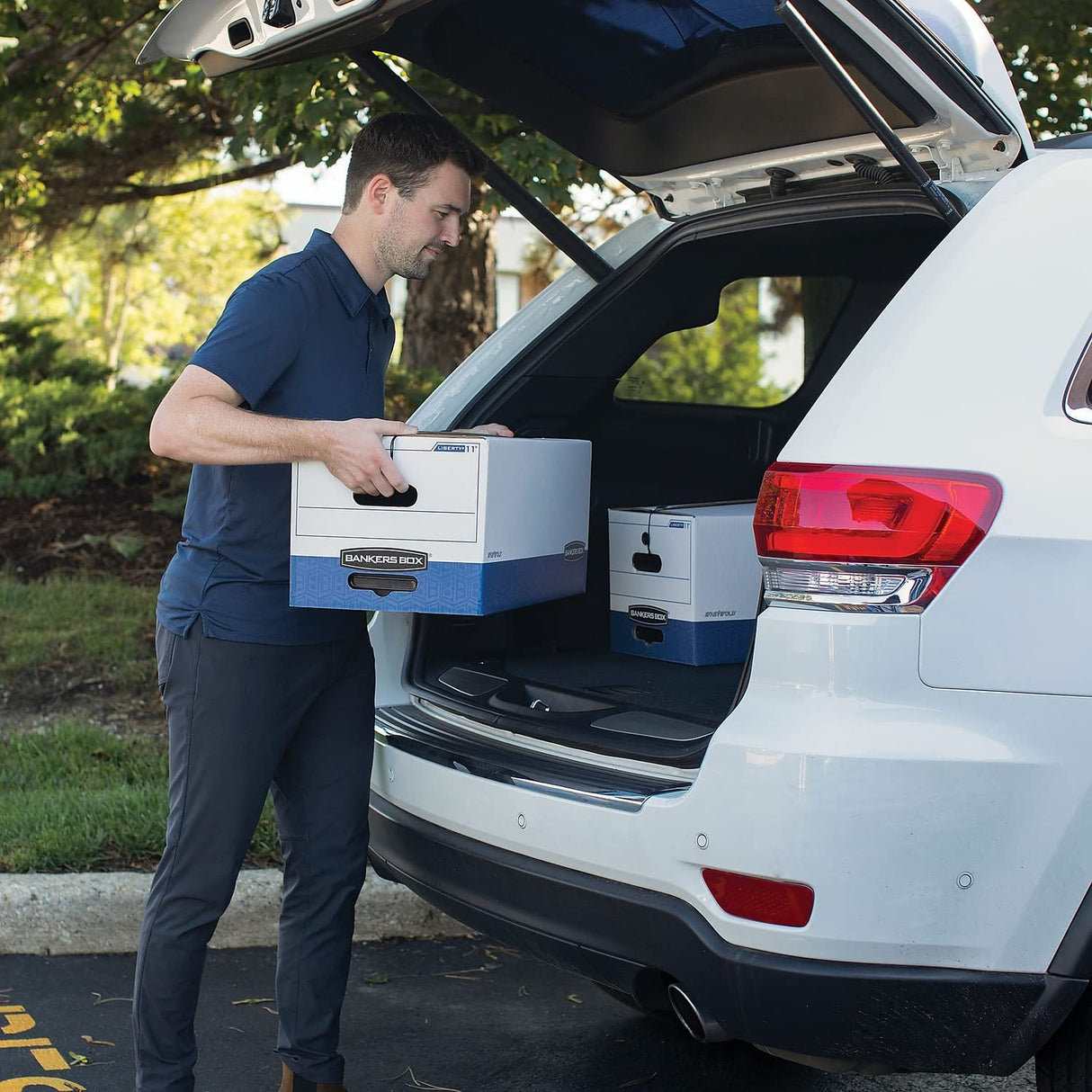 LIBERTY Heavy-Duty Strength Storage Boxes, Letter Files, 12.25" x 24.13" x 10.75", White/Blue, 12/Carton