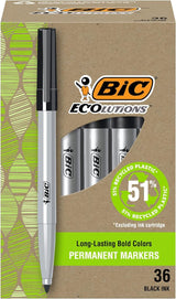 BIC Ecolutions Black Ink Permanent Markers, Fine Bullet Tip, 36-Count Pack