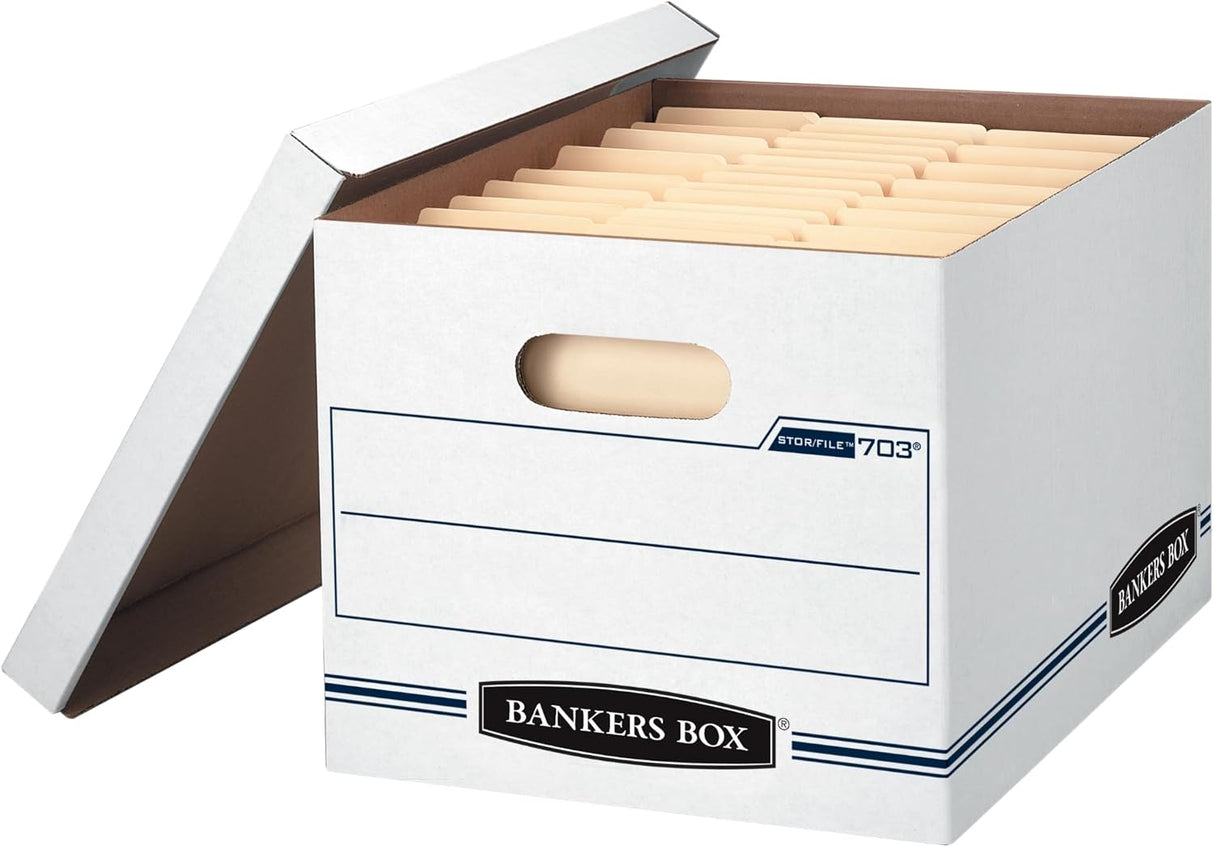 STOR/FILE Basic-Duty Storage Boxes, Letter/Legal Files, 12.5" x 16.25" x 10.5", White/Blue, 12/Carton