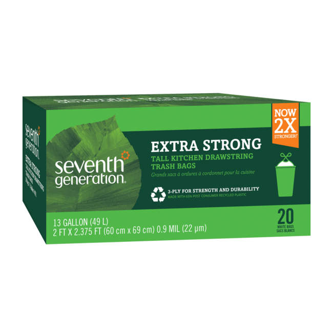 Seventh Generation Extra Strong Tall Kitchen Flap Tie 13 gallon Trash Bags 20 count