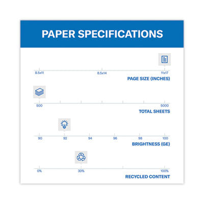 Hammermill Great White 30 Recycled Print Paper, 92 Bright, 20 lb Bond Weight, 11 x 17, White, 500/Ream
