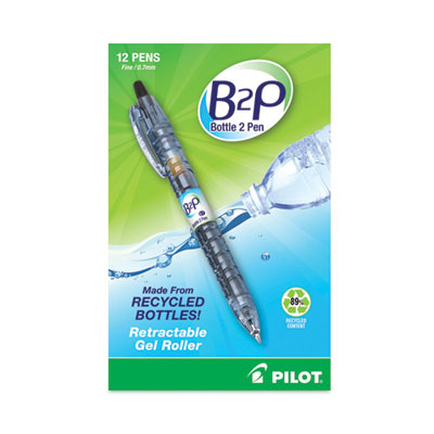 B2P Bottle-2-Pen Recycled Gel Pen, Retractable, Fine 0.7 mm, Translucent Blue Barrel, Dozen