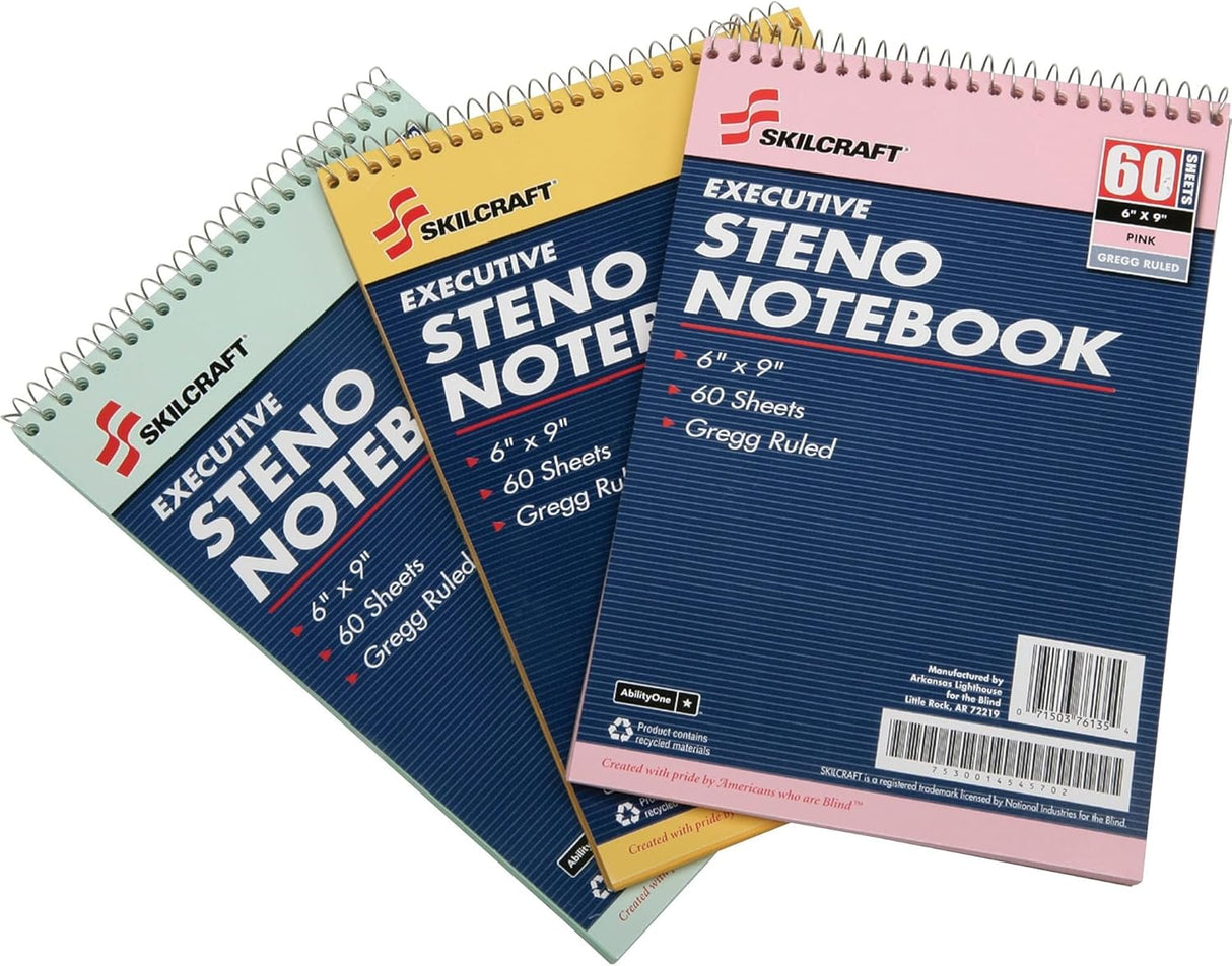 3 Piece ECF Recycled Steno Pad Pack, 6 x 9 Inch, Assorted Color