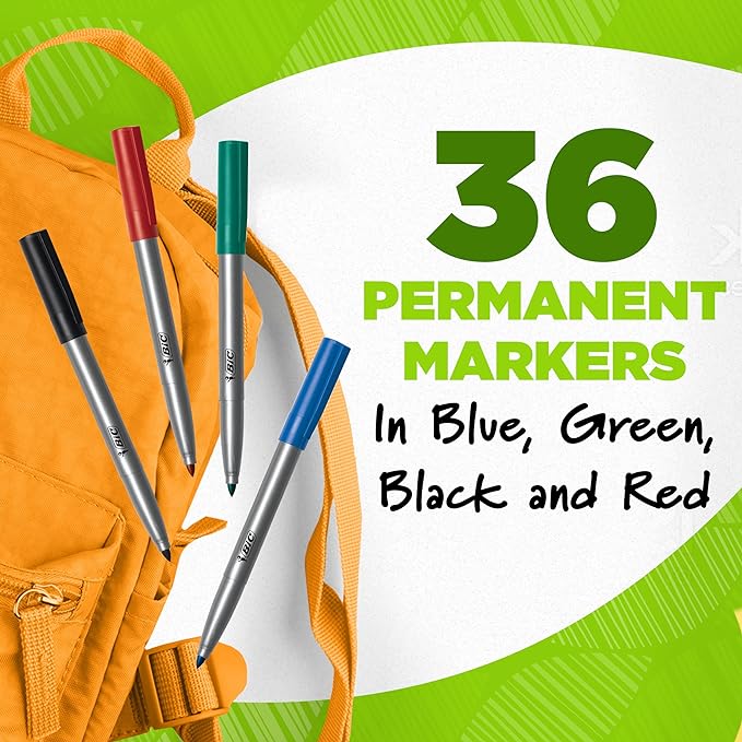 BIC Ecolutions Fine Permanent Markers, Fine Bullet Tip, 36-Count Pack