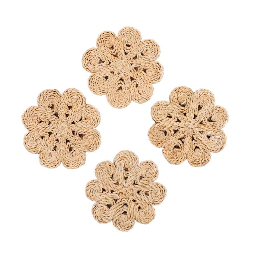 Handwoven Jute Flower Drink Coaster - Set of 4