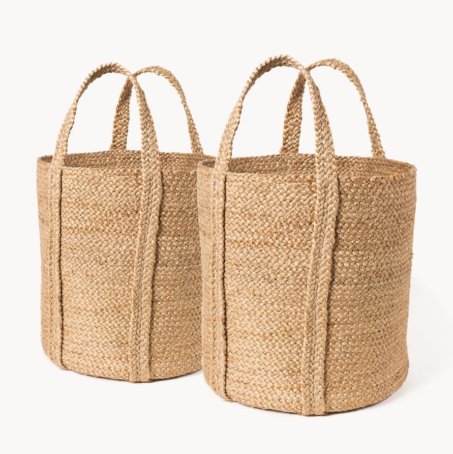 Handwoven Storage L Kata Basket with Handle-Natural-Set of 2
