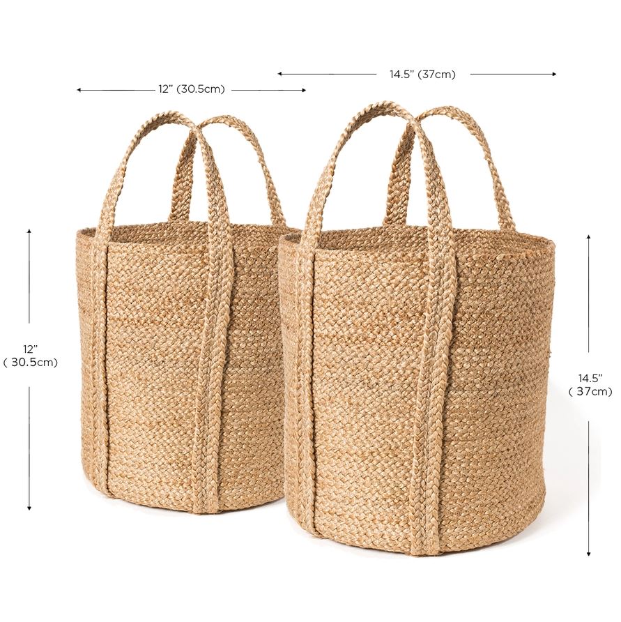 Handwoven Storage L Kata Basket with Handle-Natural-Set of 2