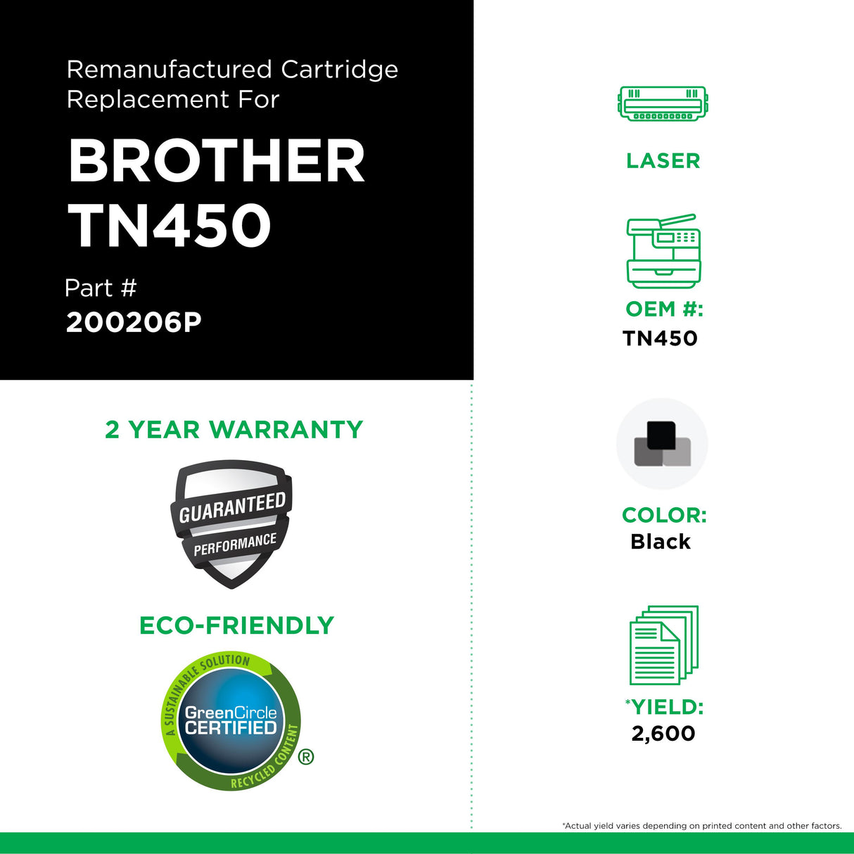 Remanufactured High Yield Toner Cartridge for Brother TN450