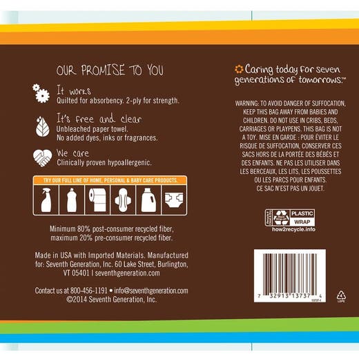 Seventh Generation 100% Recycled Unbleached Paper Towels 6 count