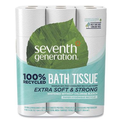 Seventh Generation 100% Recycled Bathroom Tissue, 2-Ply, White, 240 Sheets/Roll, 24/Pack