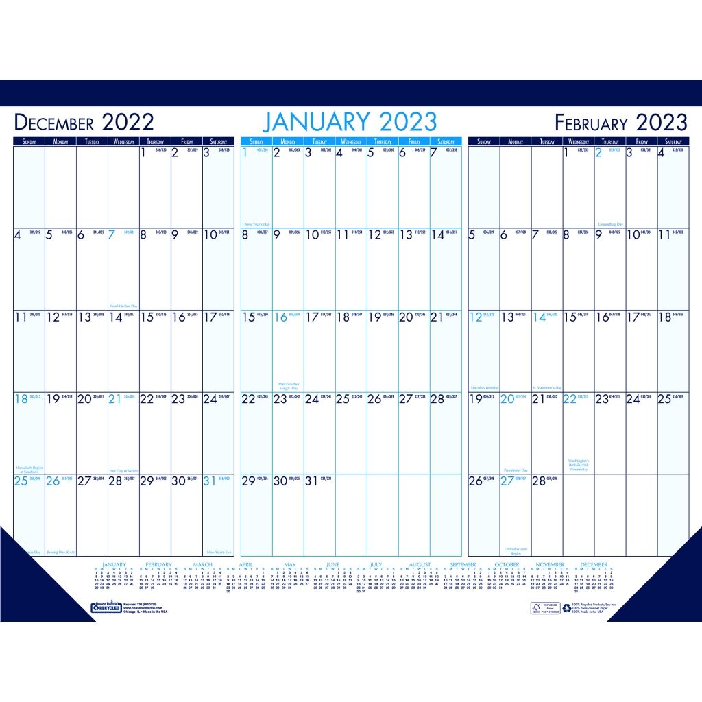 House of Doolittle (HOD136) Monthly Desk Pad Calendar 3 Month View 22 x 17