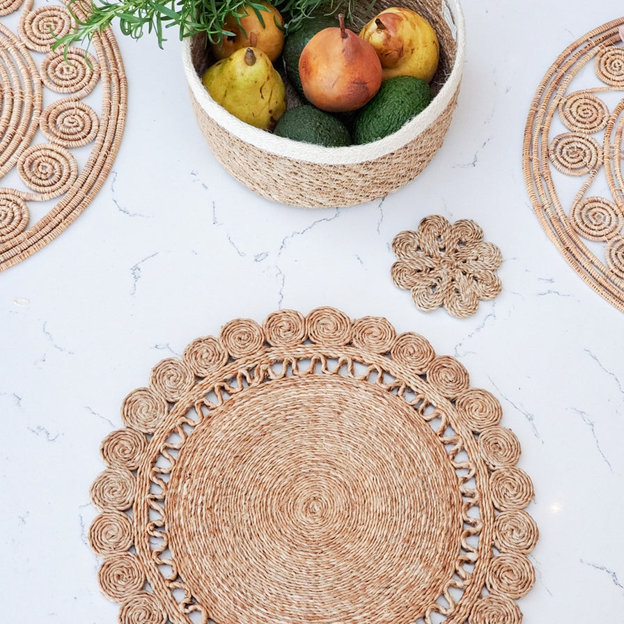 Handwoven Jute Flower Placemat-Set of 2