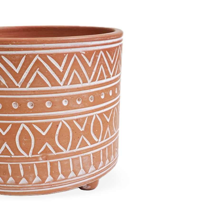 5.5" Handmade Pot Planter L Hand Etched Terracotta Pot-Small