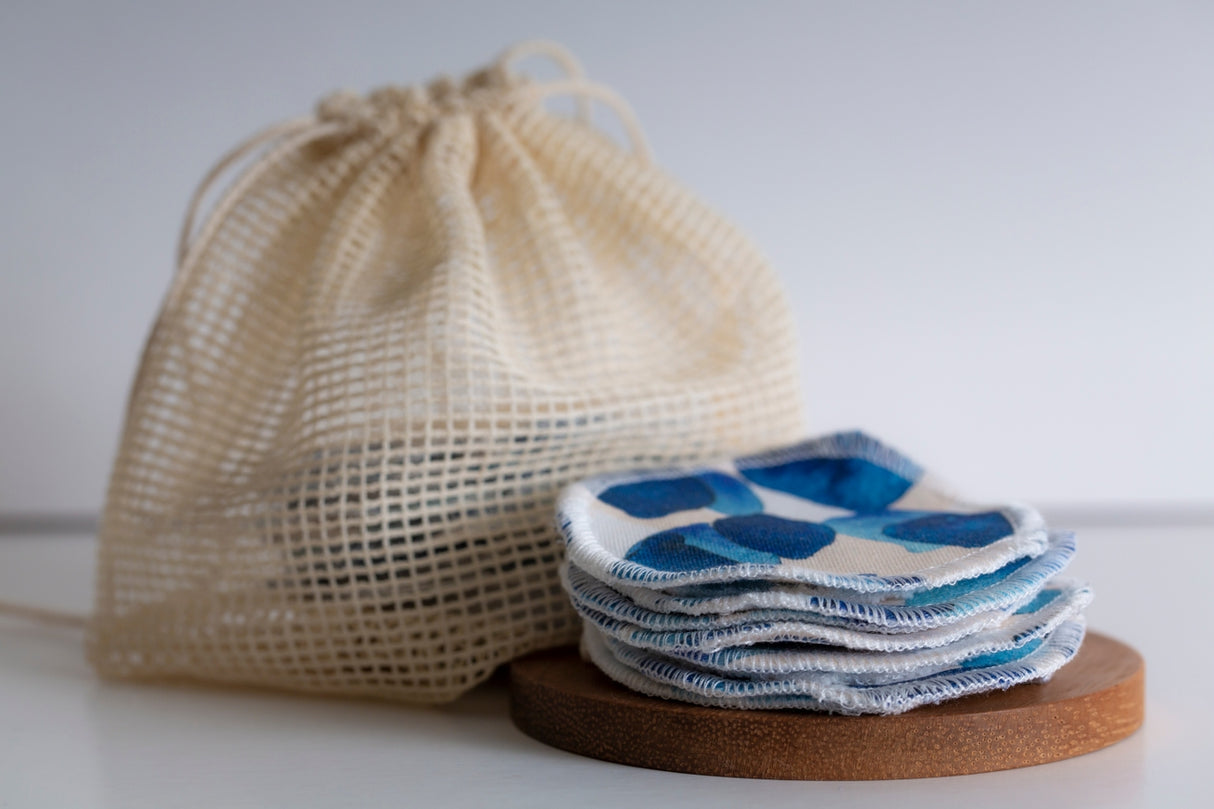 Cotton Facial Rounds | Set of 7 + Wash Bag | Idyllic Indigo