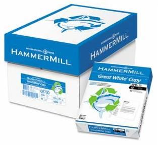 Hammermill Recycled Great White Copy Paper,  8 1/2'' x 11'', 20 lb,  Carton/5,000 Sheets