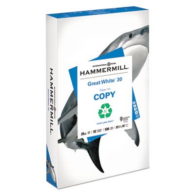 Hammermill Recycled Great White Copy Paper,  8 1/2'' x 14'', 20 lb,  Ream/500 Sheets
