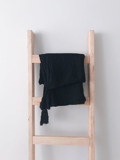 Organic Cotton Muslin Xl Throw Blanket - Onyx Tassels