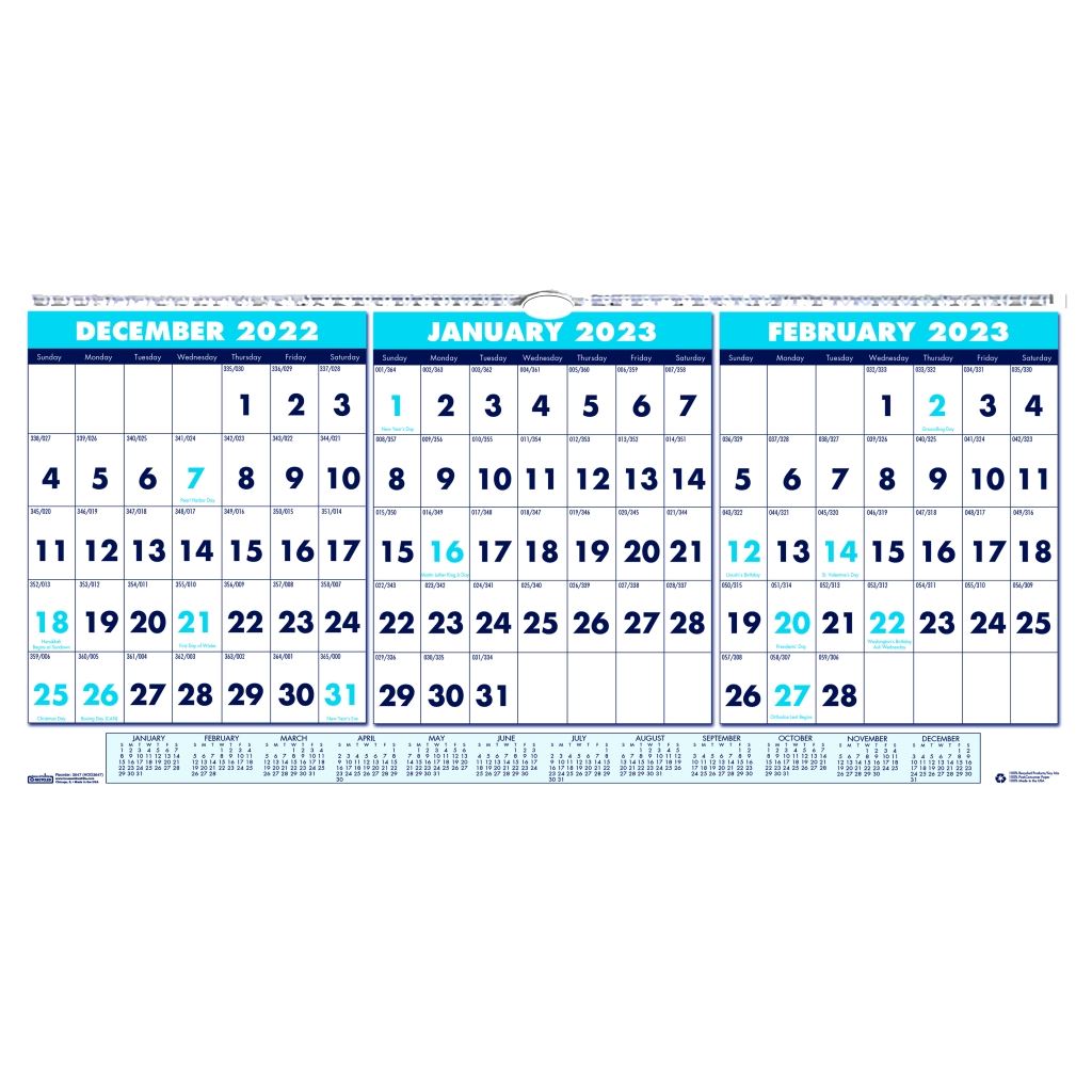 HOD3647 Three-Month Horizontal Wall Calendar - HOD3647 - GreenLine