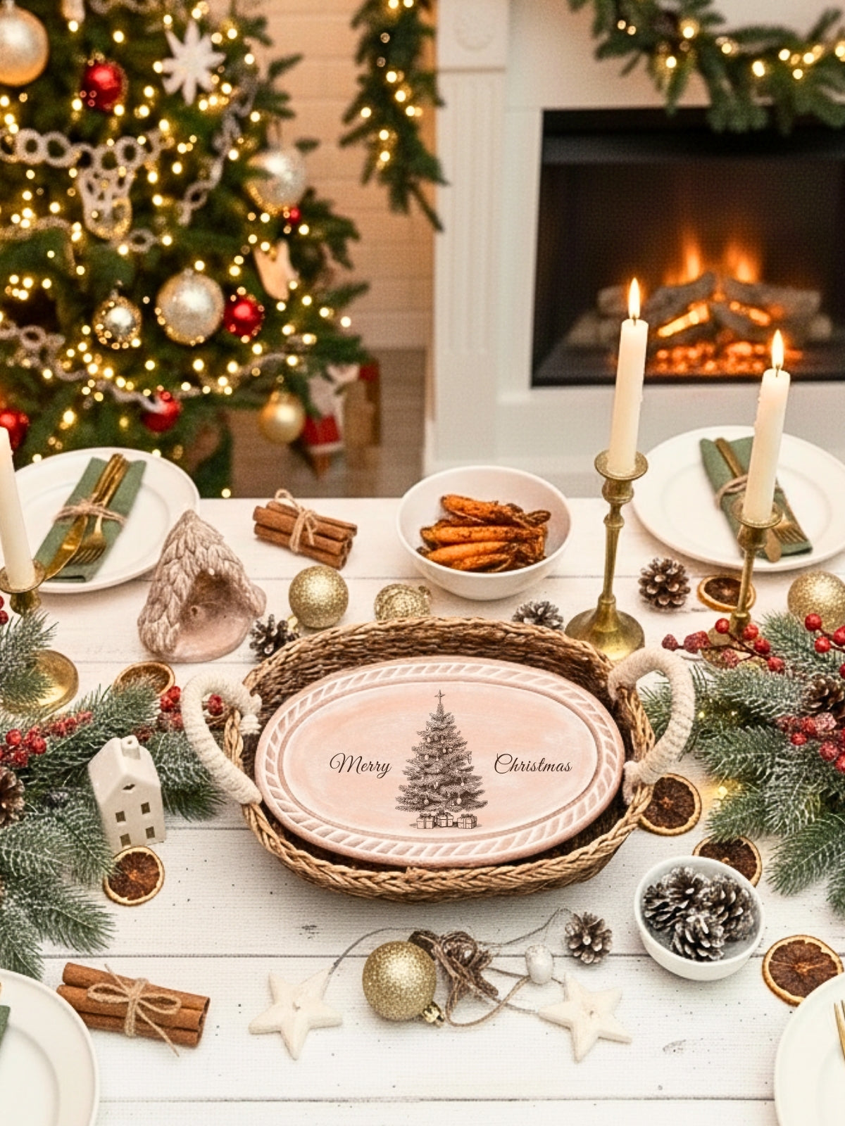 Bread Warmer & Basket - Christmas Tree Oval