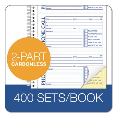 Second Nature Phone Call Book, Two-Part Carbonless, 5 x 2.75, 4 Forms/Sheet, 400 Forms Total
