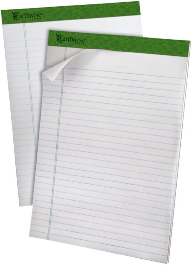 Earthwise by Ampad Recycled Writing Pad, Wide/Legal Rule, Politex Sand Headband, 40 White 8.5 x 11.75 Sheets, 4/Pack