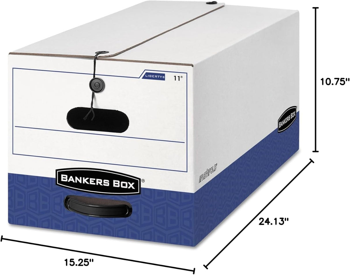 LIBERTY Heavy-Duty Strength Storage Boxes, Legal Files, 15.25" x 24.13" x 10.75", White/Blue, 12/Carton
