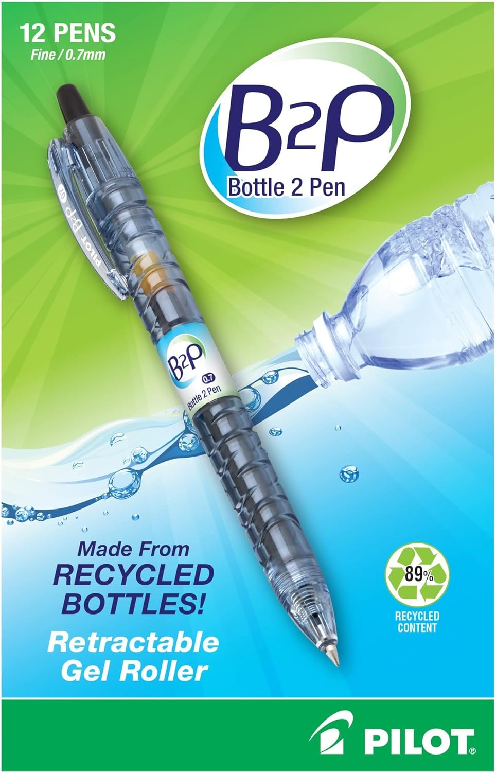 B2P Bottle-2-Pen Recycled Gel Pen, Retractable, Fine 0.7 mm, Translucent Blue Barrel, Dozen