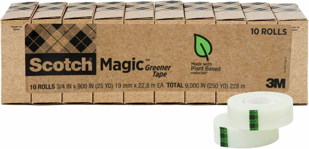 Scotch Magic Greener Tape, 1" Core, Clear, 10/Pack