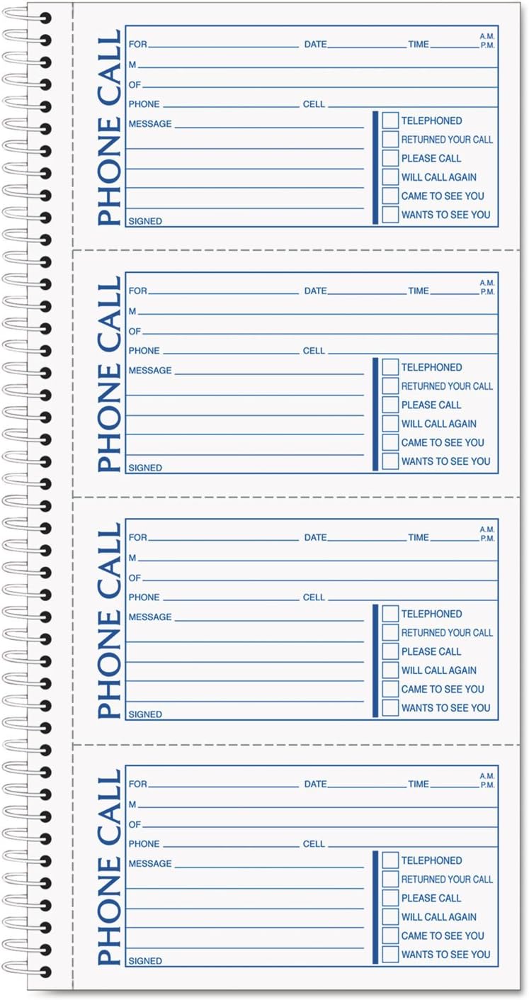 Second Nature Phone Call Book, Two-Part Carbonless, 5 x 2.75, 4 Forms/Sheet, 400 Forms Total