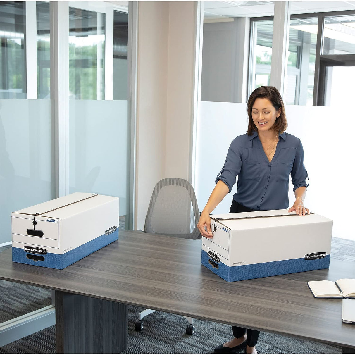 LIBERTY Heavy-Duty Strength Storage Boxes, Letter Files, 12.25" x 24.13" x 10.75", White/Blue, 12/Carton