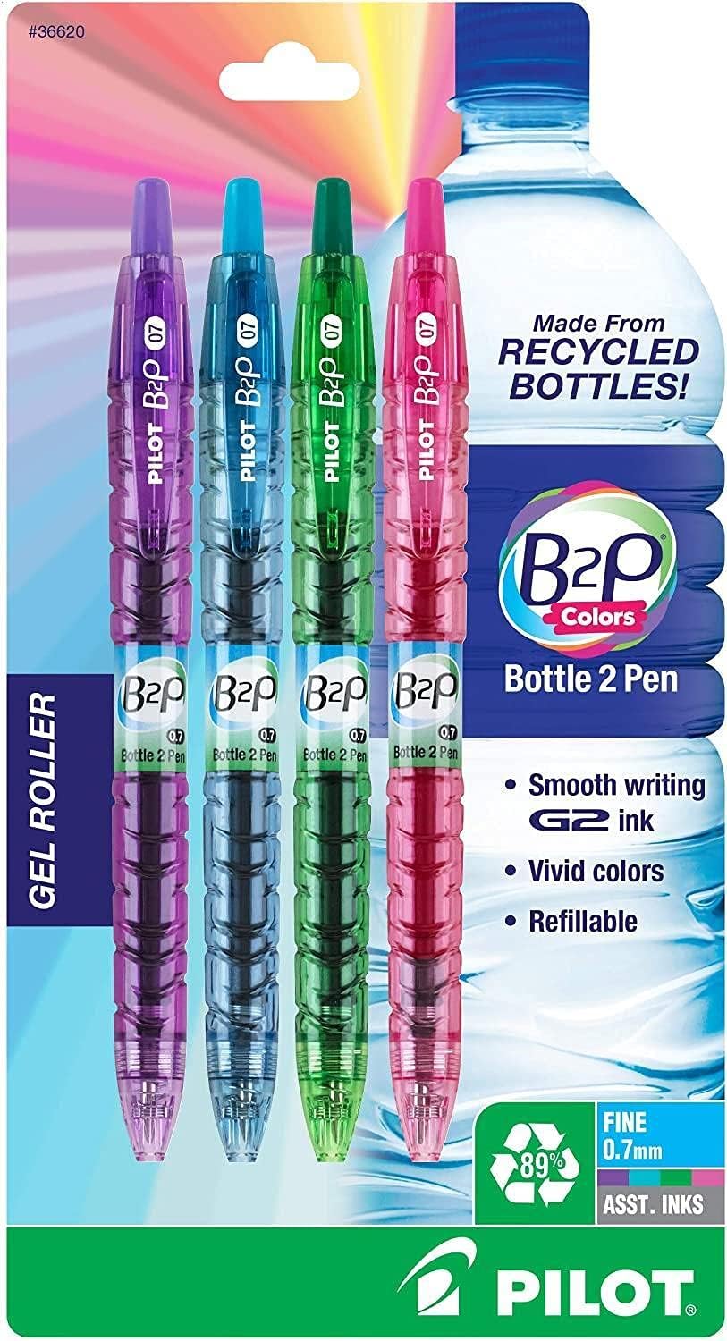 B2P Bottle-2-Pen Recycled Gel Pen, Retractable, Fine 0.7 mm, Assorted Ink and Barrel Colors, 4/Pack