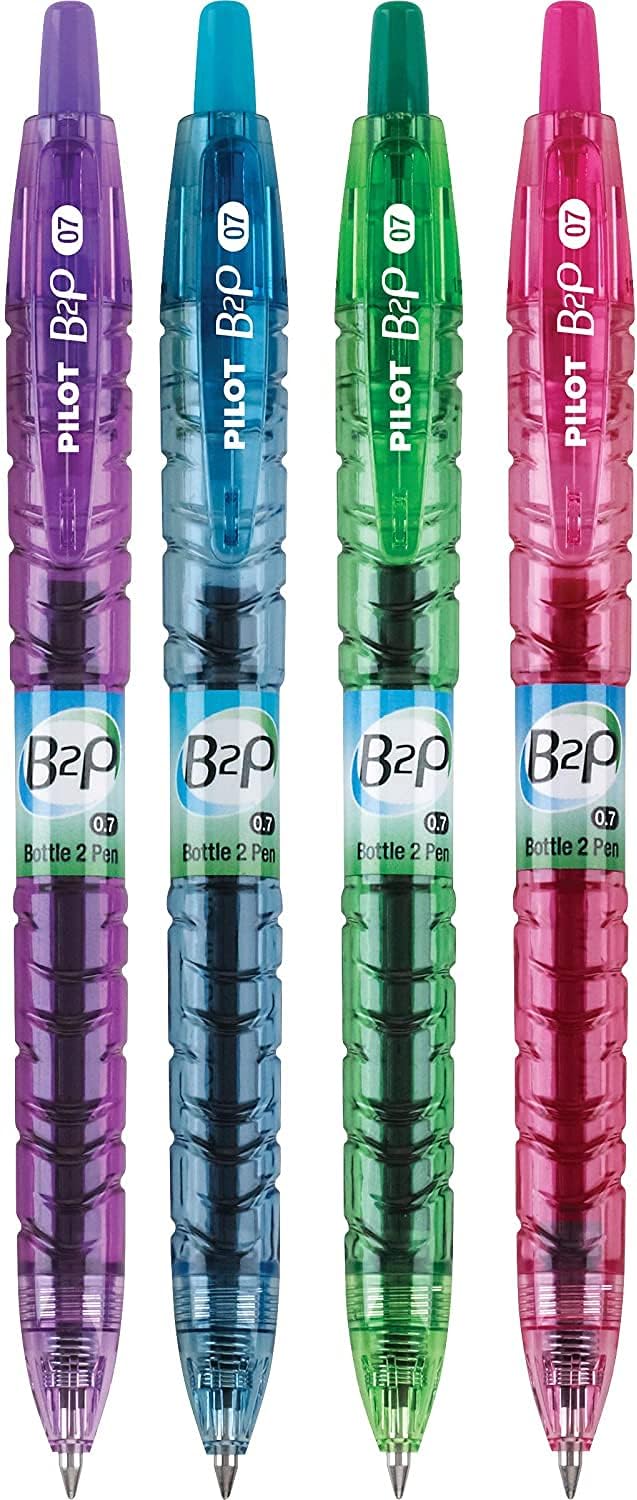 B2P Bottle-2-Pen Recycled Gel Pen, Retractable, Fine 0.7 mm, Assorted Ink and Barrel Colors, 4/Pack