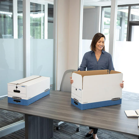 STOR/FILE Medium-Duty Strength Storage Boxes, Letter Files, 12.25" x 24.13" x 10.75", White/Blue, 12/Carton