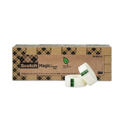 Scotch Magic Greener Tape, 1" Core, 0.75" x 75 ft, Clear, 16/Pack