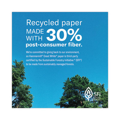Hammermill Great White 30 Recycled Print Paper, 92 Bright, 20 lb Bond Weight, 11 x 17, White, 500/Ream